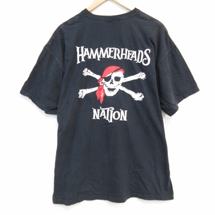 【50%OFF】XL★古着 半袖 Tシャツ メンズ スカルパイレーツ 大きいサイズ コットン クルーネック 黒 ブラック 25aug01 中古