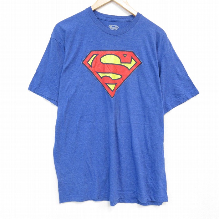 XL★古着 半袖 Tシャツ メンズ DCコミックス スーパーマン クルーネック 青 ブルー 25aug01 中古