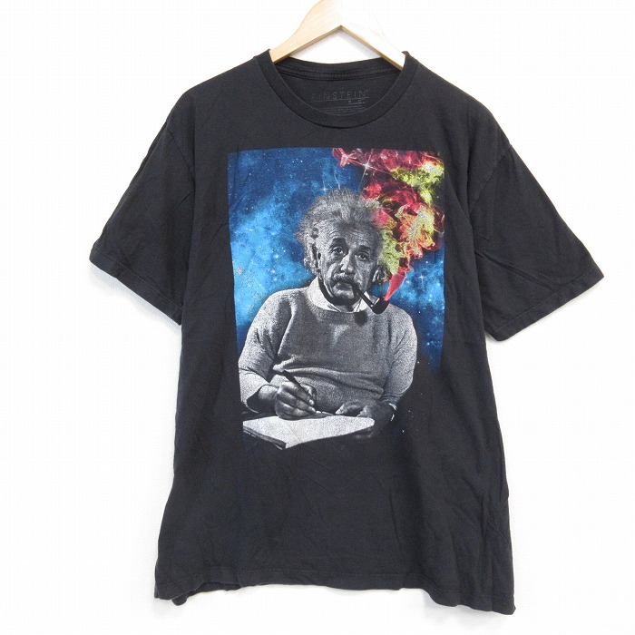 XL★古着 半袖 Tシャツ メンズ アインシュタイン コットン クルーネック 黒 ブラック 【spe】 25aug01 中古