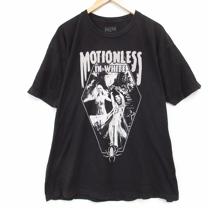 XL★古着 半袖 Tシャツ メンズ ロック バンド モーションレスインホワイト 大きいサイズ コットン クルーネック 黒 ブラック 25aug01 中古