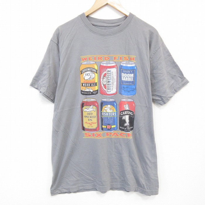 【50%OFF】XL★古着 半袖 Tシャツ メンズ SIX PACK 大きいサイズ コットン クルーネック グレー 25aug01 中古