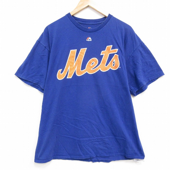 【50%OFF】XL★古着 マジェスティック 半袖 Tシャツ メンズ MLB ニューヨークメッツ ノアシンダーガード 34 コットン クルーネック 青 ブルー メジャーリーグ ベースボール 野球 25aug01 中古