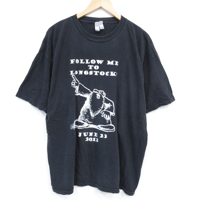 XL★古着 半袖 Tシャツ メンズ FOLLOW 大きいサイズ コットン クルーネック 黒 ブラック 25aug02 中古