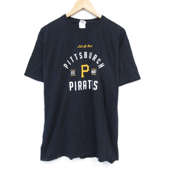 XL★古着 ジャージーズ 半袖 Tシャツ メンズ MLB ピッツバーグパイレーツ コットン クルーネック 黒 ブラック メジャーリーグ ベースボール 野球 25aug02 中古