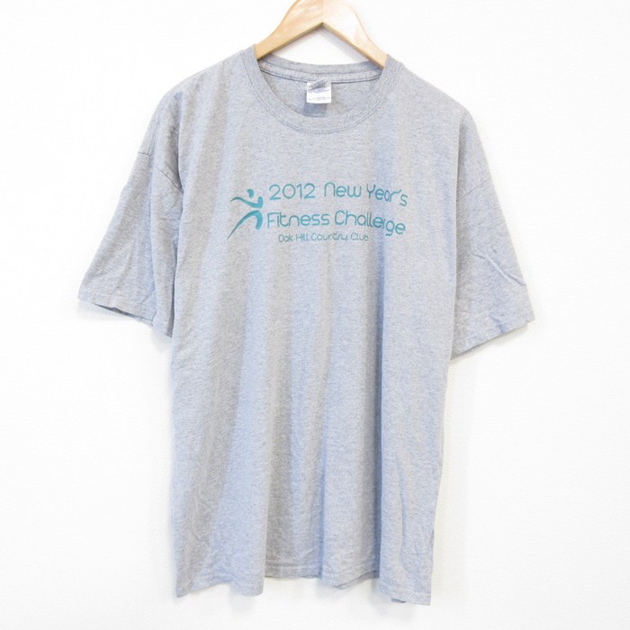 XL★古着 半袖 Tシャツ メンズフィットネス 大きいサイズ クルーネック グレー 霜降り 25aug02 中古 メンズ