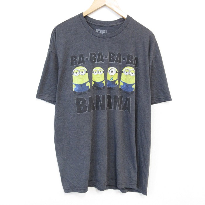 XL★古着 半袖 Tシャツ メンズ ミニオンズ 大きいサイズ クルーネック 濃グレー 霜降り 25aug02 中古