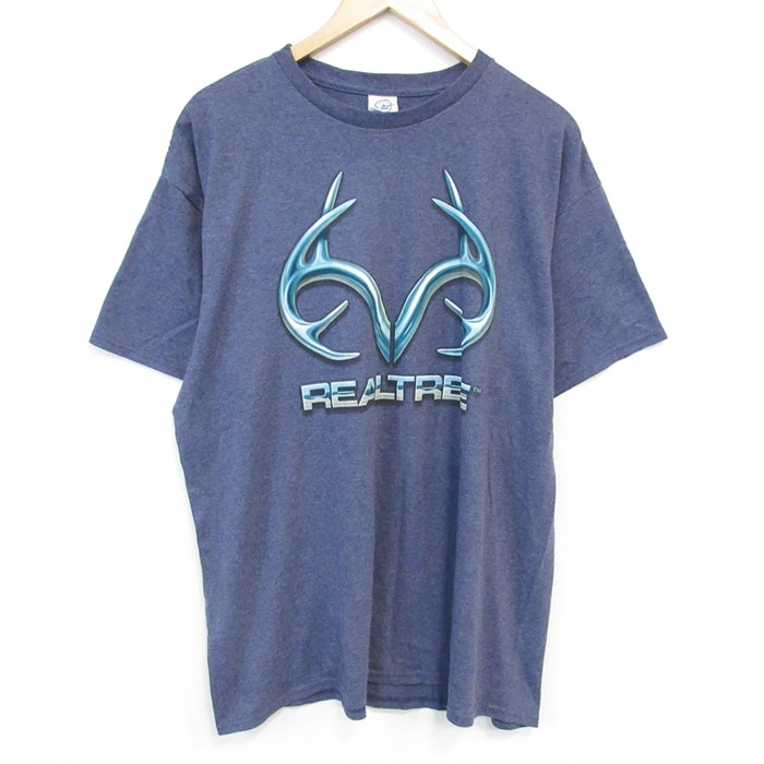 XL★古着 半袖 Tシャツ メンズ リアルツリー 大きいサイズ クルーネック 紺 ネイビー 霜降り 25aug02 中古