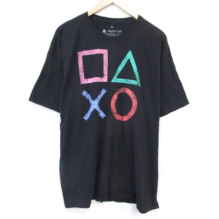 【50%OFF】XL★古着 リップルジャンクション 半袖 Tシャツ メンズ プレイステーション 大きいサイズ コットン クルーネック 黒 ブラック 25aug02 中古