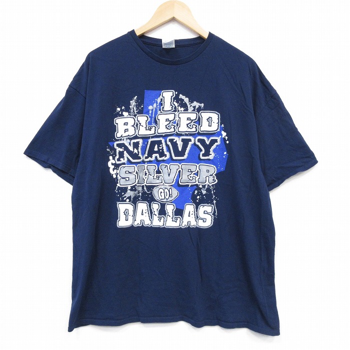 【20%OFF】XL★古着 半袖 Tシャツ メンズ ダラス 大きいサイズ コットン クルーネック 紺 ネイビー 25aug04 中古
