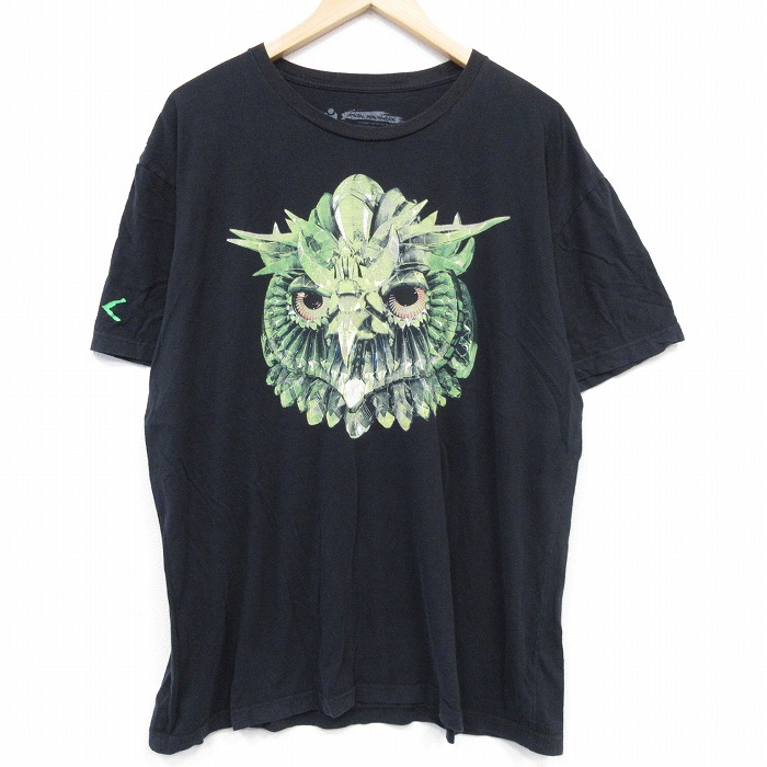 XL★古着 半袖 Tシャツ メンズ フクロウ コットン クルーネック 黒 ブラック 25aug04 中古