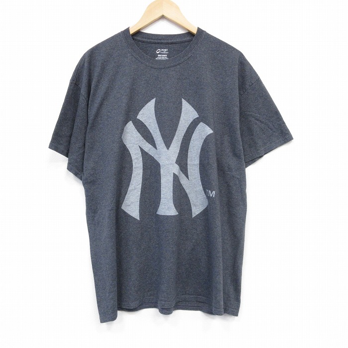 XL★古着 半袖 Tシャツ メンズ NY 大きいサイズ クルーネック 濃グレー 霜降り 25aug04 中古