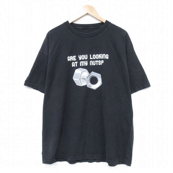 XL★古着 半袖 Tシャツ メンズ ナット 大きいサイズ クルーネック 黒 ブラック 25aug07 中古