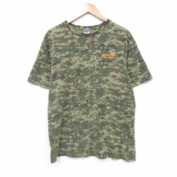 L★古着 半袖 Tシャツ メンズ デジタルカモ コットン クルーネック 緑他 グリーン 迷彩 25aug07 中古