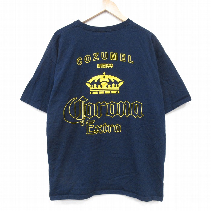 XL★古着 半袖 Tシャツ メンズ コロナビール 大きいサイズ コットン クルーネック 紺 ネイビー 25aug07 中古