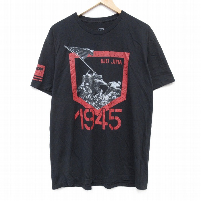 XL★古着 半袖 Tシャツ メンズ 硫黄島 イエロー クルーネック 黒 ブラック 25aug07 中古