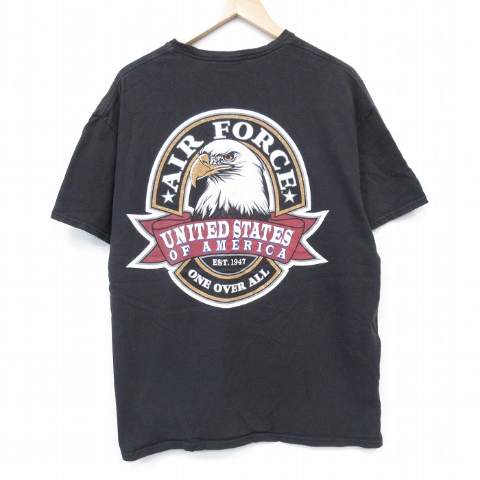 XL★古着 半袖 Tシャツ メンズ ミリタリー USエアフォース クルーネック 黒 ブラック 25aug07 中古
