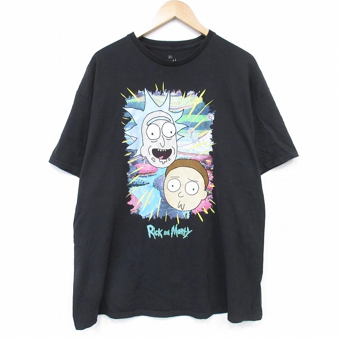 XL★古着 リップルジャンクション 半袖 Tシャツ メンズ アニメ リックアンドモーティ 大きいサイズ コットン クルーネック 黒 ブラック 25aug07 中古