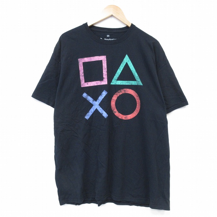 XL★古着 リップルジャンクション 半袖 Tシャツ メンズ プレイステーション 大きいサイズ コットン クルーネック 黒 ブラック 25aug07 中古