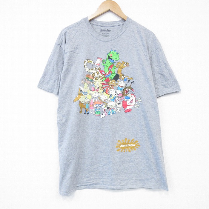 XL★古着 半袖 Tシャツ メンズ アニメ ニコロデン ラグラック 大きいサイズ クルーネック グレー 霜降り 25aug13 中古
