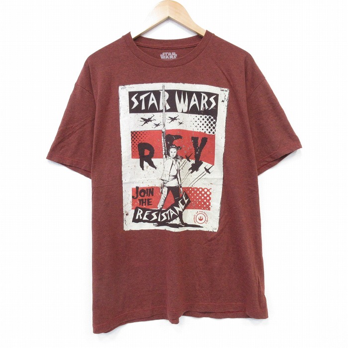 XL★古着 半袖 Tシャツ メンズ スターウォーズ STAR WARS レイ クルーネック エンジ 霜降り 25aug13 中古