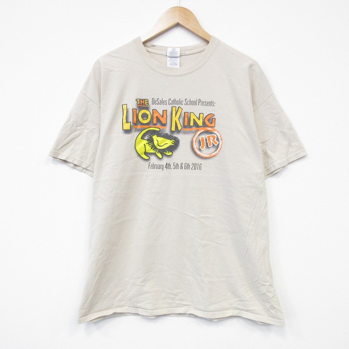 XL★古着 半袖 Tシャツ メンズ ライオンキング コットン クルーネック ベージュ カーキ 25aug13 中古