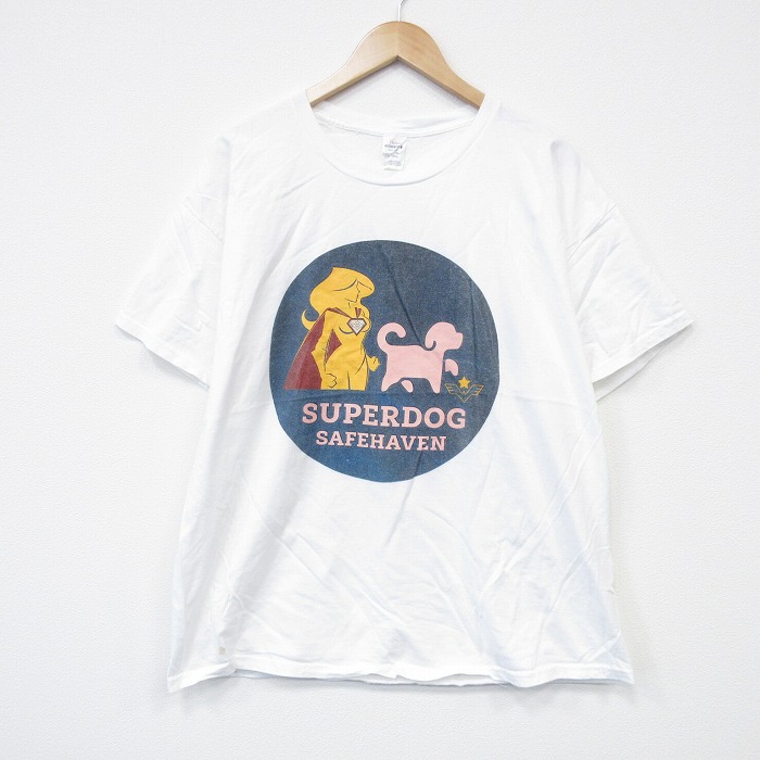 【50%OFF】XL★古着 ヘインズ Hanes 半袖 Tシャツ メンズ スーパードッグ コットン クルーネック 白 ホワイト 25aug13 中古
