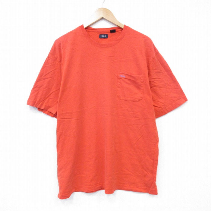 XL★古着 IZOD 半袖 Tシャツ メンズ ワンポイントロゴ 大きいサイズ コットン クルーネック オレンジ 25aug13 中古