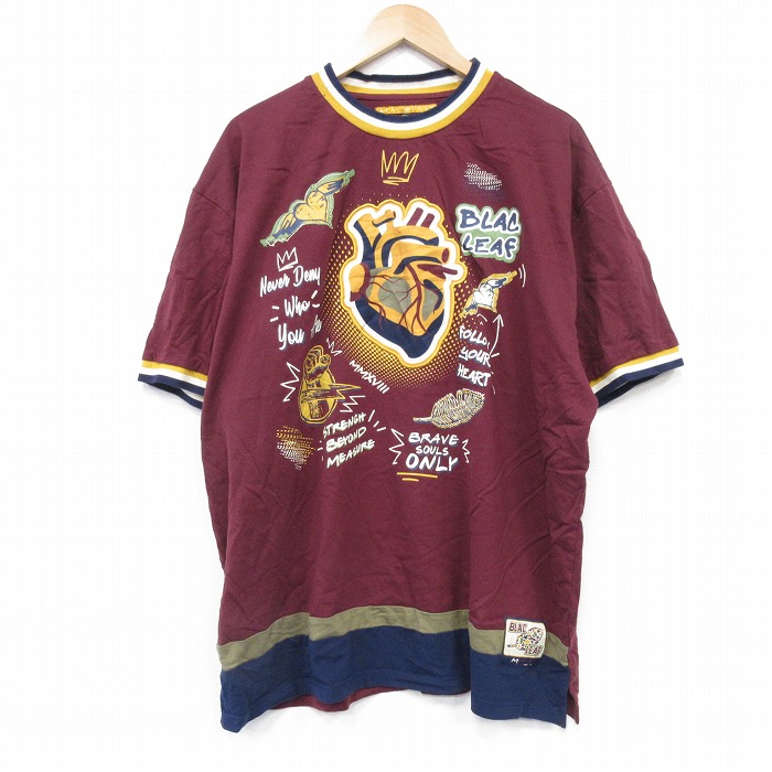 XL★古着 半袖 Tシャツ メンズ 心臓 大きいサイズ コットン クルーネック エンジ他 25aug13 中古