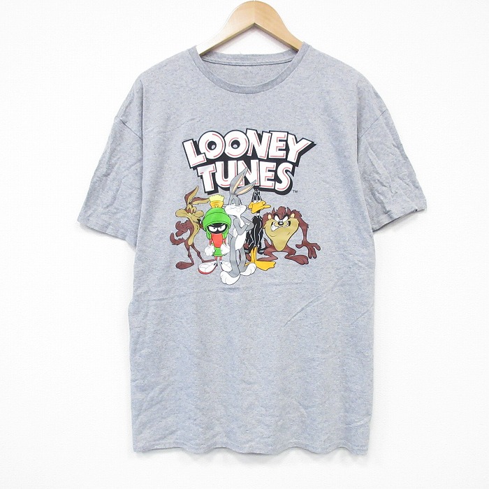 【50%OFF】XL★古着 半袖 Tシャツ メンズ ルーニーテューンズ LOONEY TUNES タズ マービンザマーシャン クルーネック グレー 霜降り 25aug13 中古
