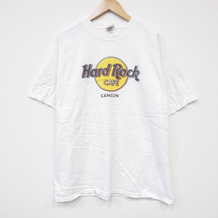 【50%OFF】XL★古着 半袖 Tシャツ メンズ ハードロックカフェ コットン クルーネック 白 ホワイト 25aug13 中古