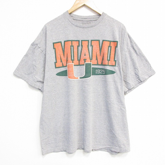 XL★古着 半袖 Tシャツ メンズ マイアミハリケーンズ サイズ クルーネック グレー 霜降り 25aug18 中古