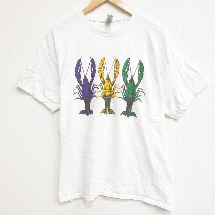 XL★古着 半袖 Tシャツ メンズ ザリガニ 大きいサイズ コットン クルーネック 白 ホワイト 25aug18 中古