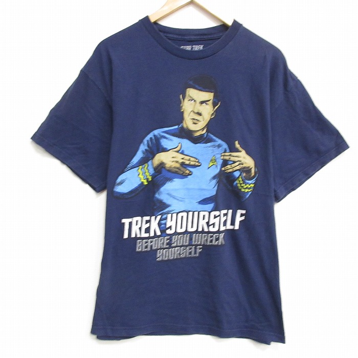 XL★古着 半袖 Tシャツ メンズ ドラマ スタートレック STAR TREK 大きいサイズ コットン クルーネック 紺 ネイビー 【spe】 25aug18 中古