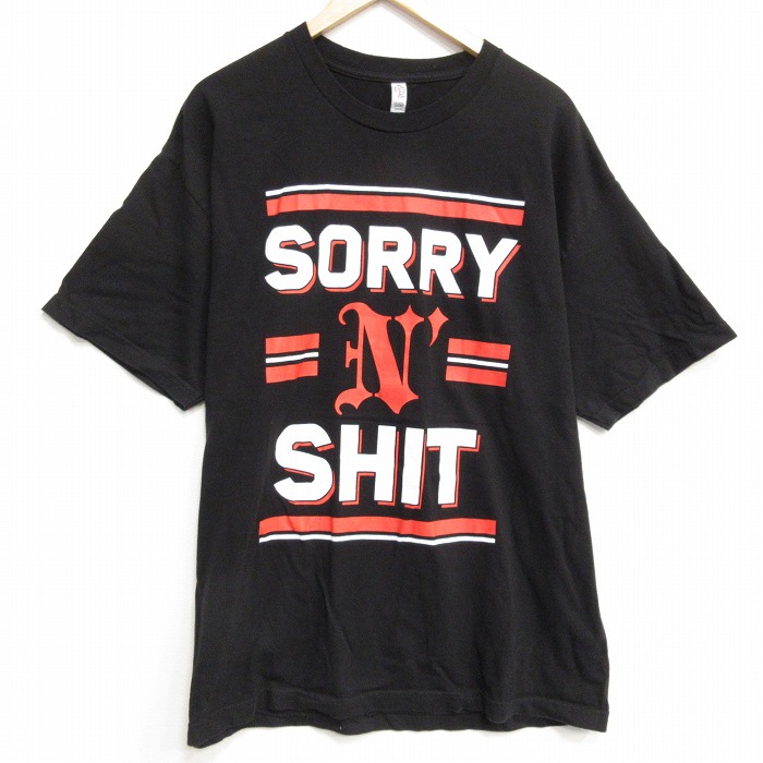 【50%OFF】XL★古着 半袖 Tシャツ メンズ SORRY 大きいサイズ コットン クルーネック 黒 ブラック 25aug18 中古