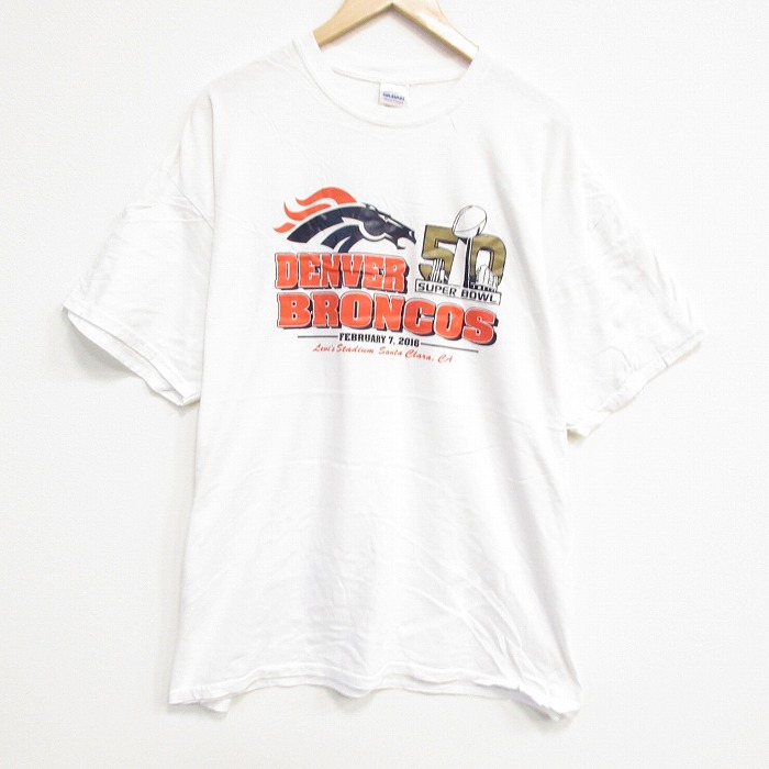 XL★古着 半袖 Tシャツ メンズ NFL デンバーブロンコス 大きいサイズ コットン クルーネック 白 ホワイト アメフト スーパーボウル 25aug18 中古