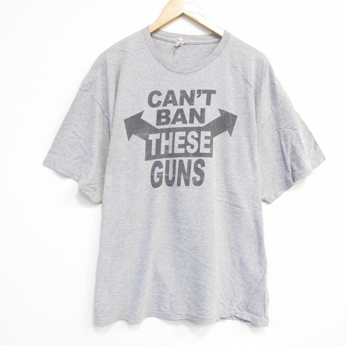XL★古着 半袖 Tシャツ メンズ GUNS 大きいサイズ クルーネック グレー 霜降り 25aug18 中古