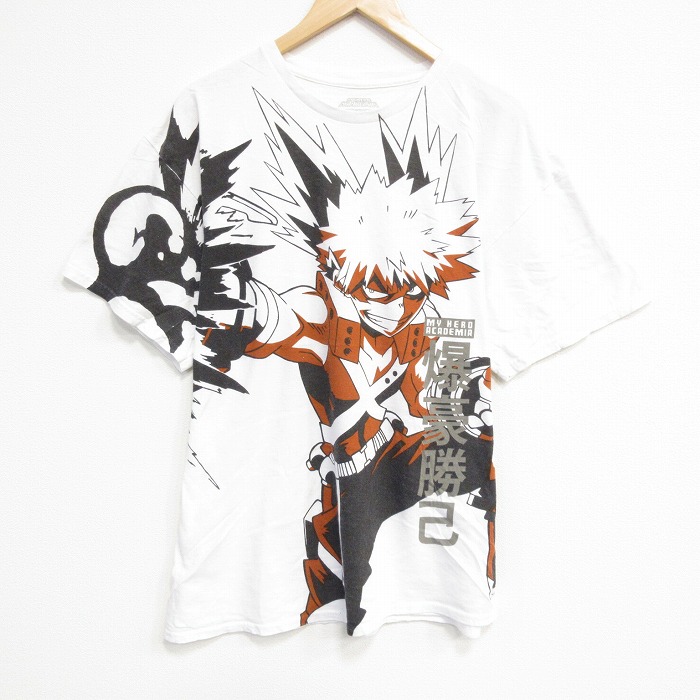 XL★古着 半袖 Tシャツ メンズ アニメ 僕のヒーローアカデミア コットン クルーネック 白 ホワイト 25aug18 中古