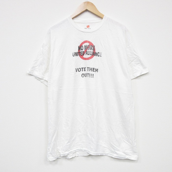 XL★古着 ヘインズ Hanes 半袖 Tシャツ メンズ OUT コットン クルーネック 白 ホワイト 25aug21 中古