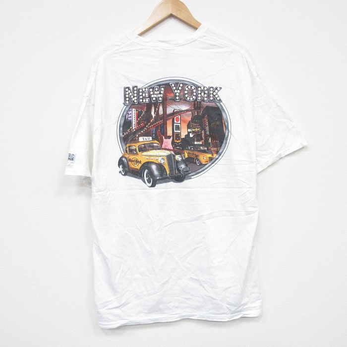 XL★古着 半袖 Tシャツ メンズ ハードロックカフェ ニューヨーク 大きいサイズ コットン クルーネック 白 ホワイト 25aug21 中古