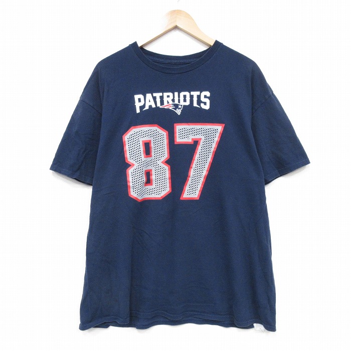 【20%OFF】XL★古着 半袖 Tシャツ メンズ NFL ニューイングランドペイトリオッツ ロブグロンコウスキー 87 クルーネック 紺 ネイビー 25aug21 中古