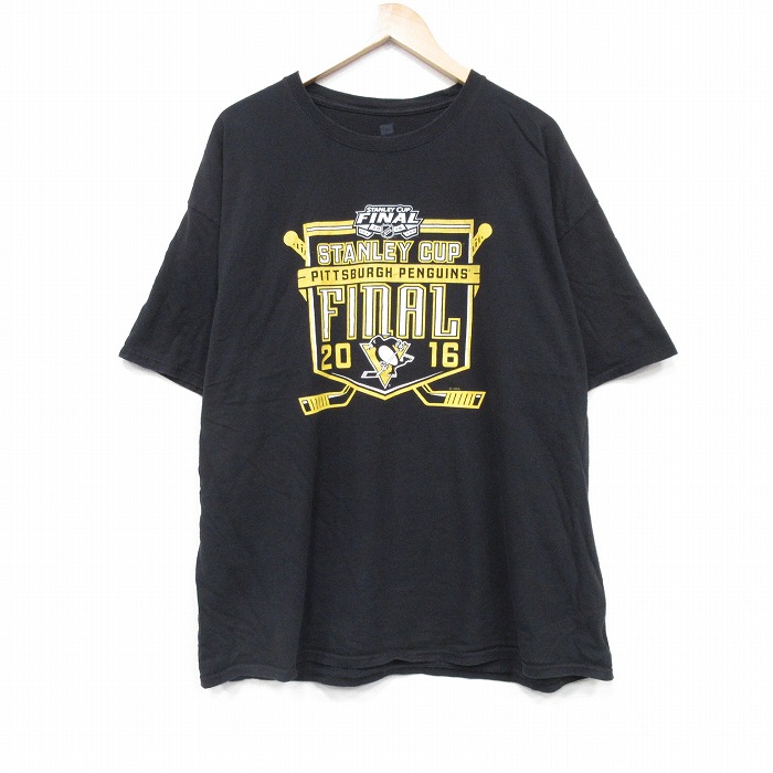XL★古着 半袖 Tシャツ メンズ NHL ピッツバーグペンギンズ 大きいサイズ コットン クルーネック 黒 ブラック アイスホッケー 25aug21 中古
