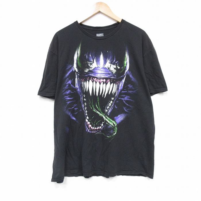 XL★古着 半袖 Tシャツ メンズ マーベル ヴェノム 大きいサイズ コットン クルーネック 黒 ブラック 25aug21 中古