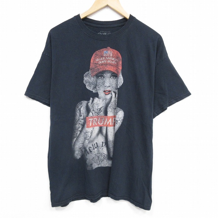 【20%OFF】XL★古着 半袖 Tシャツ メンズ トランプ 大きいサイズ コットン クルーネック 黒 ブラック 25aug18 中古