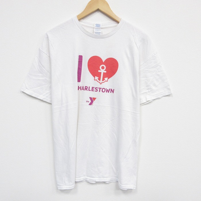 XL★古着 半袖 Tシャツ メンズ ハート コットン クルーネック 白 ホワイト 25aug18 中古