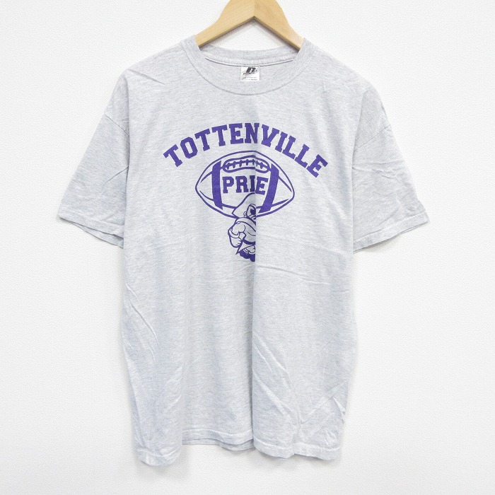 XL★古着 ラッセル 半袖 Tシャツ メンズ 海賊 クルーネック グレー 霜降り 25aug18 中古