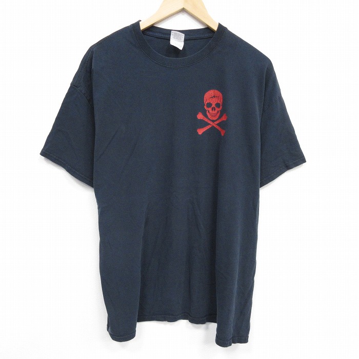 XL★古着 半袖 Tシャツ メンズ スカル 大きいサイズ コットン クルーネック 黒 ブラック 25aug18 中古