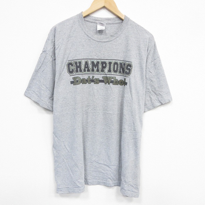 XL★古着 半袖 Tシャツ メンズ チャンピオンズ 大きいサイズ クルーネック グレー 霜降り 25aug18 中古