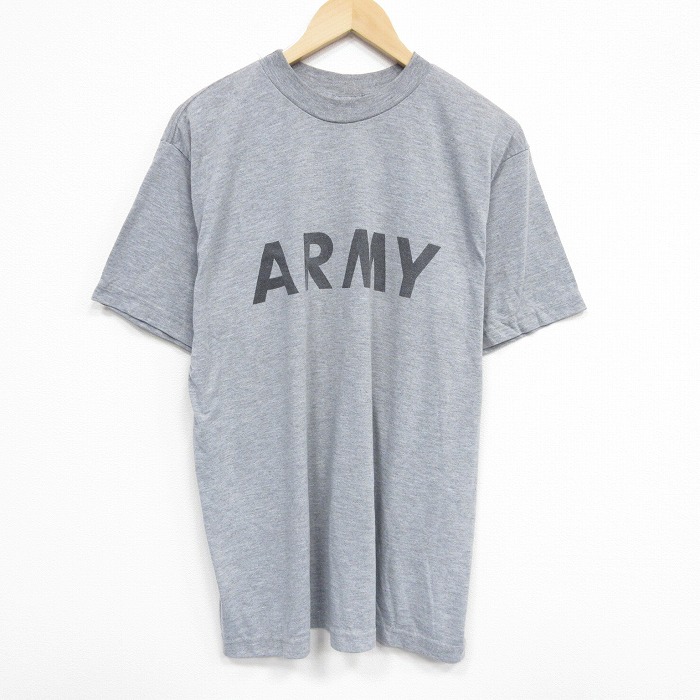 XL★古着 半袖 Tシャツ メンズ ミリタリー アーミー ARMY リフレクター 大きいサイズ クルーネック グレー 霜降り 25aug18 中古