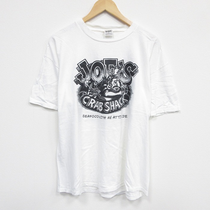 【20%OFF】XL★古着 半袖 Tシャツ メンズ 海賊 コットン クルーネック 白 ホワイト 25aug18 中古