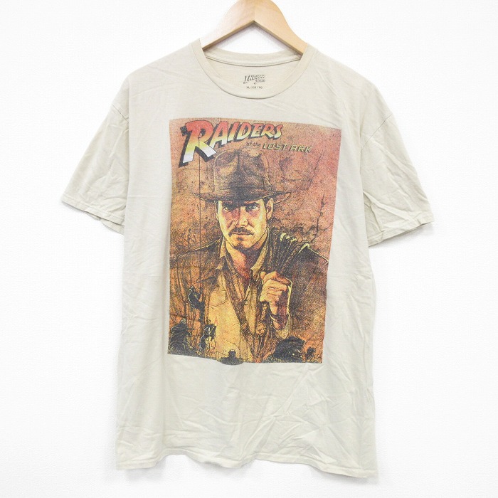 XL★古着 半袖 Tシャツ メンズ 映画 インディジョーンズ 大きいサイズ コットン クルーネック ベージュ カーキ 【spe】 25aug19 中古